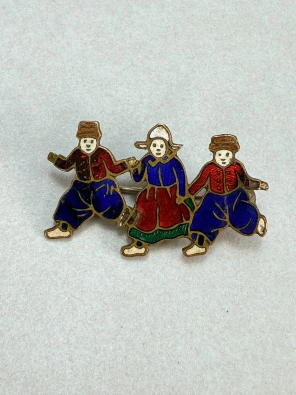 Vtg ANTIQUE Brooch Pin Dutch Dancers Enamel Gold tone Jewelry lot x